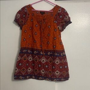 Orange and Blue Boho Blouse